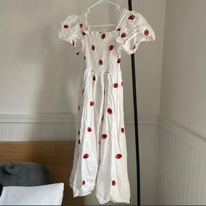 Strawberry midi smocked flutter sleeve Dress xs